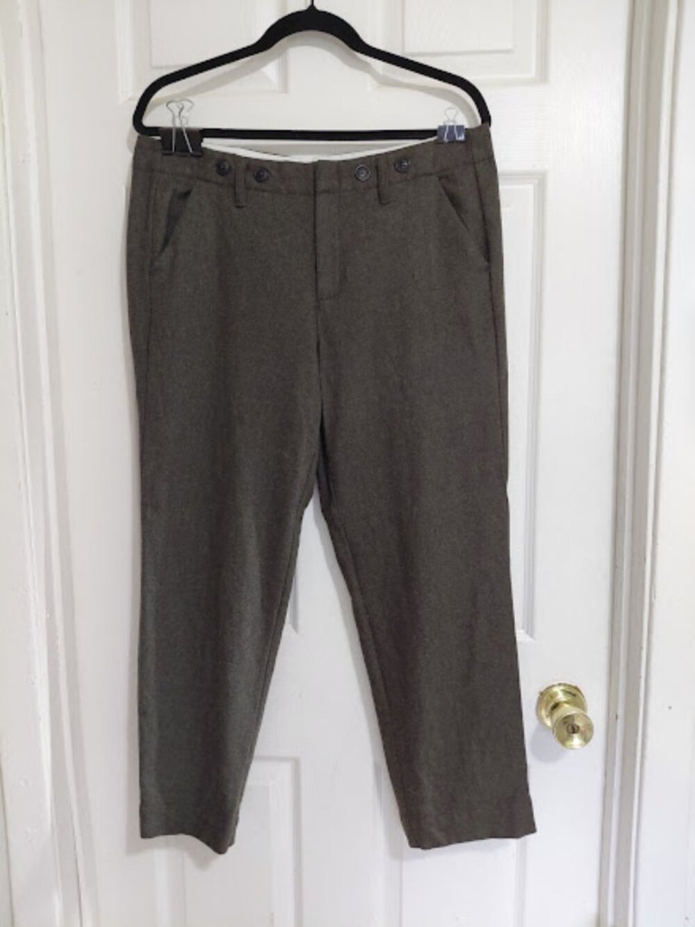 Anthropologie Paper Boy Olive Green Wool Blend Women's Chino Ankle Pants Size 12
